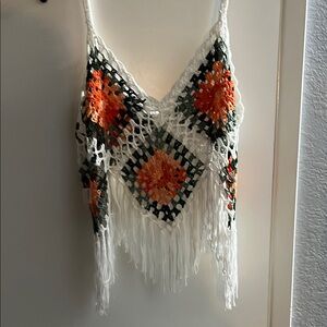 Vivid Crochet Fringe Tank Top